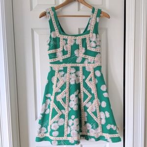 Maeve green printed fit and flare dress